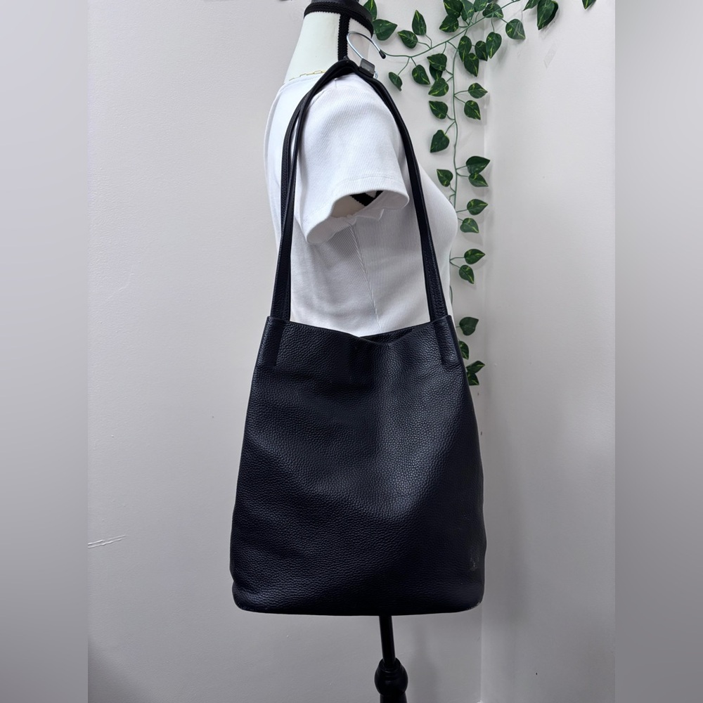 Kattee Elegant Black Leather Shoulder Tote Bucket Bag with Feet